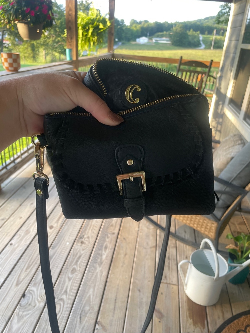 Charming Charlie Black Crossbody with Gold Buckle Accent